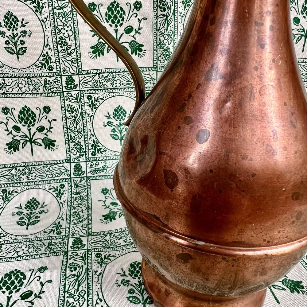 Vintage 50s Copper Pitcher Jug Brass Handle Rustic Country Decor - Picture 6 of 10